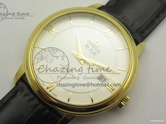 0429 UrbanChic De Ville YG MKF 1:1 Best Edition Silver Dial YG Markers on Black Leather Strap MIYOTA 9015 V 8048